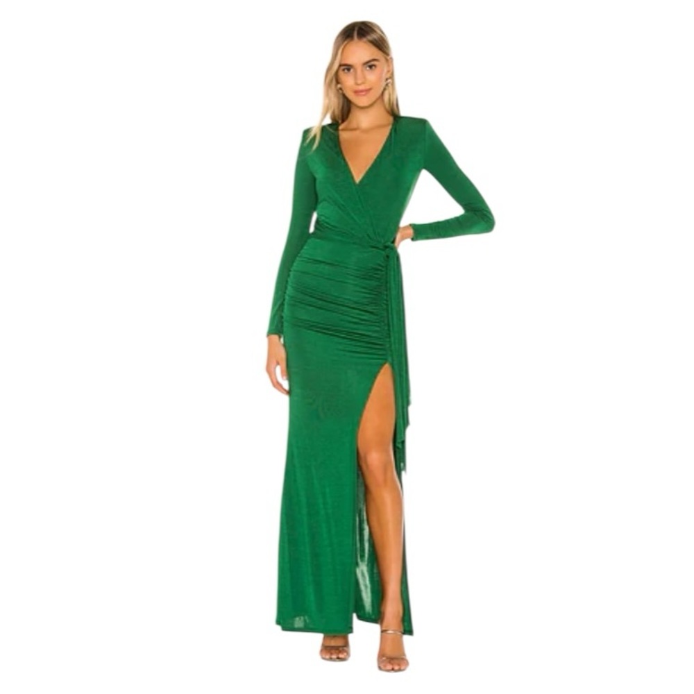 HP Alice & Olivia Kyra Deep V Drapey Maci Dress in Basil